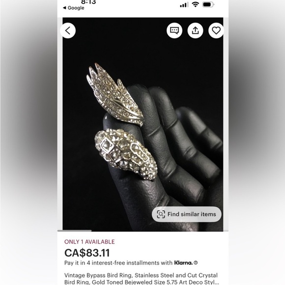 Vintage Aurora Borealis Crystals Bypass Ring - Picture 4 of 4
